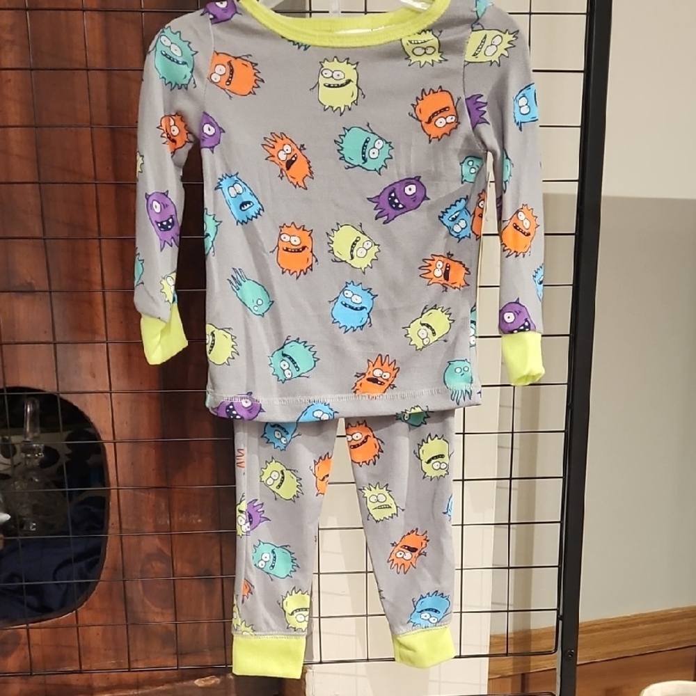 Kidgets Gray Pajama Set with Colorful Monster Print